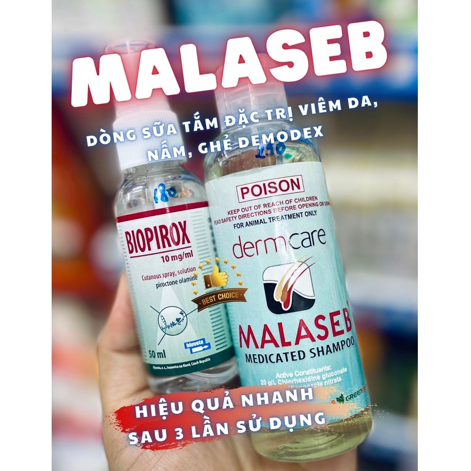 Sữa tắm trị nấm, viêm da DermCare Malaseb 100ml cho chó mèo