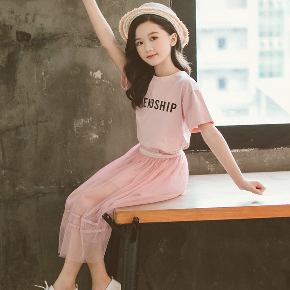 Hàng Có Sẵn Áo Thun Lưới In Chữ Màu Hồng Thời Trang Thường Ngày Mùa Hè Cho Bé Gái