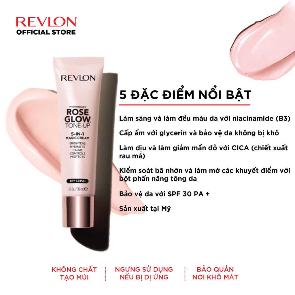 Kem lót chuyên nghiệp 5in1 Revlon Photoready Rose Glow Tone-Up 5in1 Magic Cream SPF 30PA+ 30ml