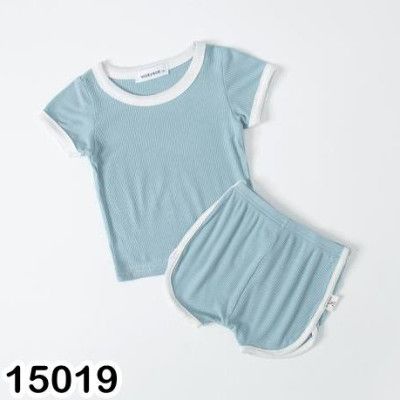Bộ ngắn thun tăm trơn cổ viền màu pastel cho bé gái 9-19kg - Bigbabyshop