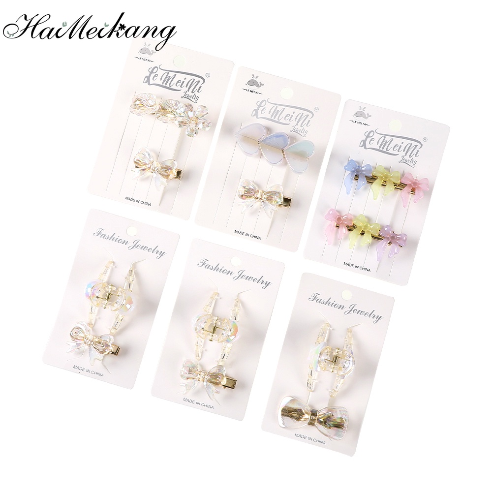 Haimeikang 2 cái / bộ Kẹp Tóc Nơ Dễ Thương Thời Trang Của Phụ Nữ
