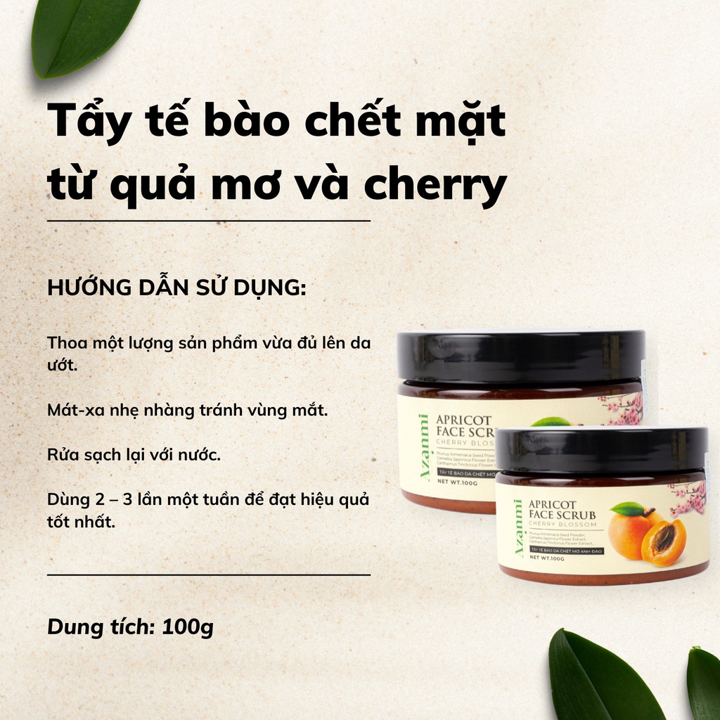 Tẩy tế bào mặt và cơ thể Mơ anh đào cho làn da mềm mại và rạng rỡ 100ml Chính Hãng Azanmi