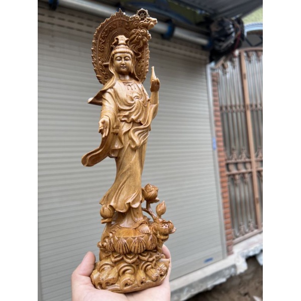 Tượng phật bà quan âm gỗ bách cao 30 cm