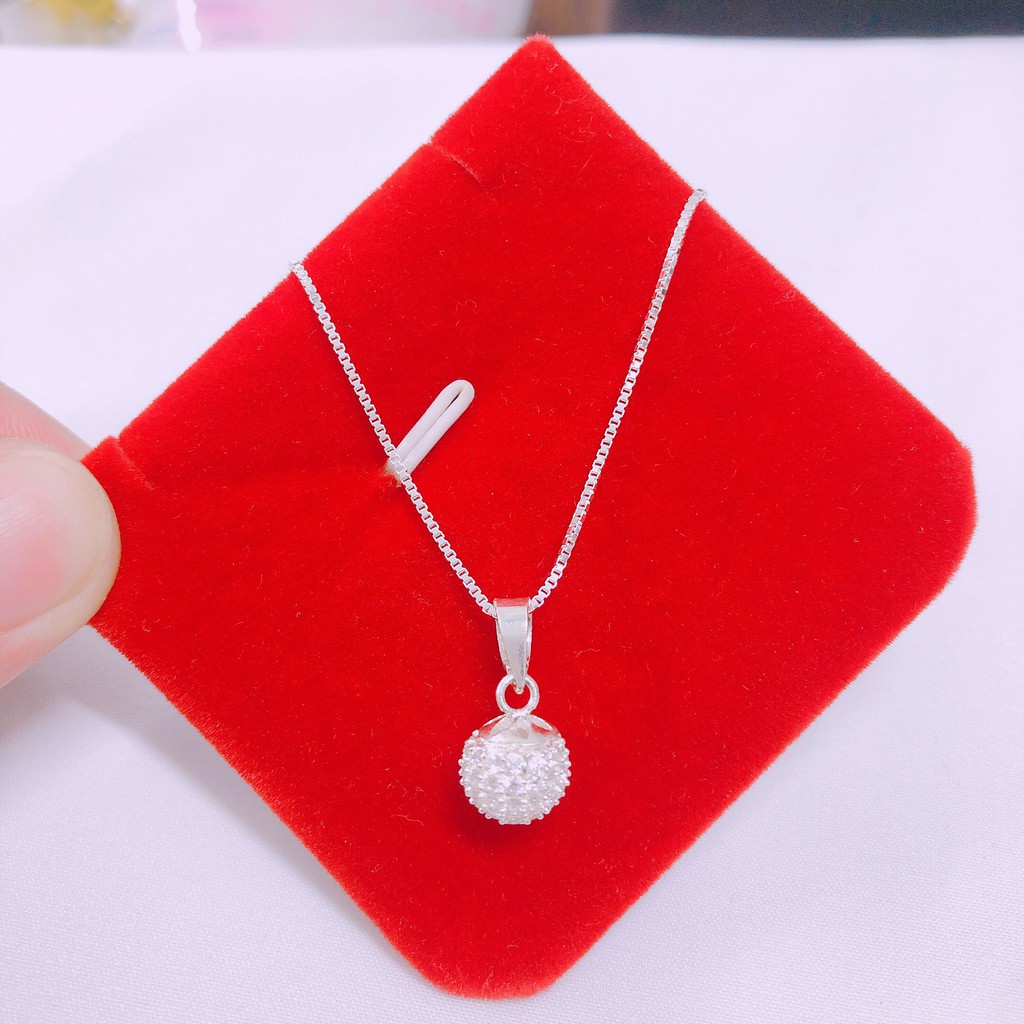 Dây chuyền nữ bạc thật JQN mặt quả cầu tròn đính đá nhỏ lấp lánh chất liệu bạc chuẩn sáng đẹp