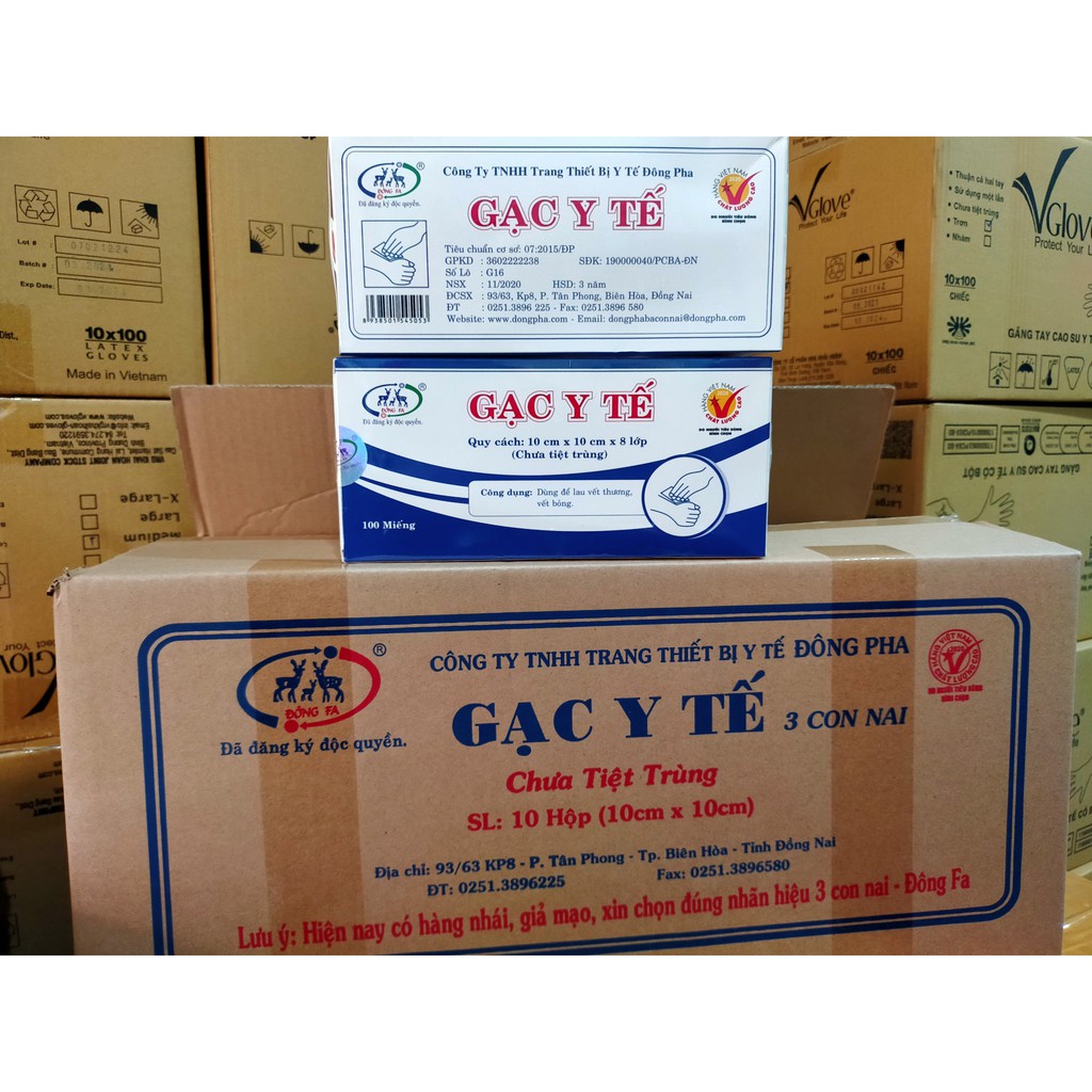 [Hộp 10 gói] Gạc Y Tế Tiệt Trùng Đông Pha 8 lớp - Gạc ba con nai Đông Fa