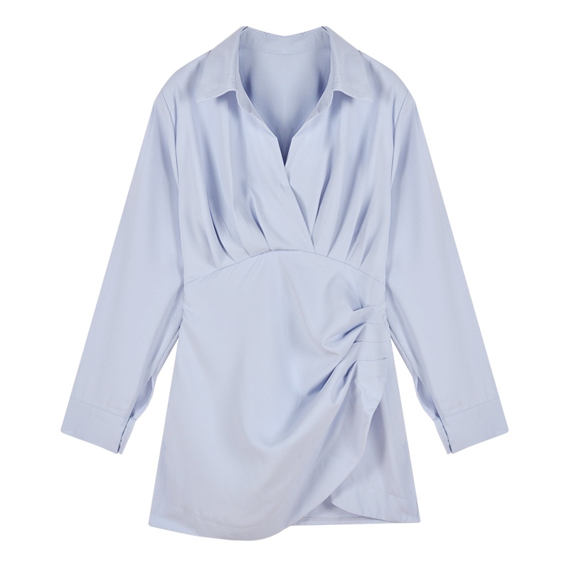Váy sơ mi nữ lệch tà xanh pastel nhẹ nhàng sexy Firstdateclothing