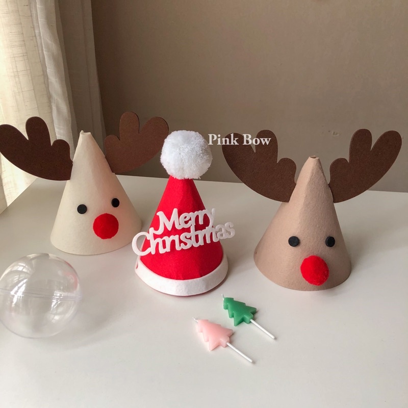 Nón giáng sinh nỉ - Cài tóc Merry Christmas - Nến cây thông