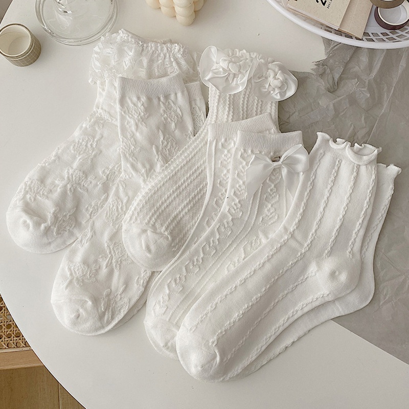 Vớ Cotton Cổ Thấp Phối Ren Nhún Bèo Phong Cách Lolita Thời Trang Cho Nữ