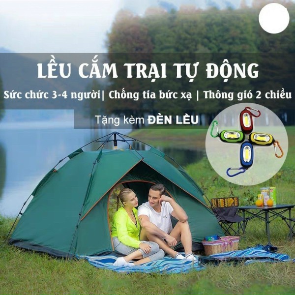 Lều cắm trại lều phượt du lịch tự bung dành cho 3-4 người, chống nước, tia bức xạ, thông gió 2 chiều