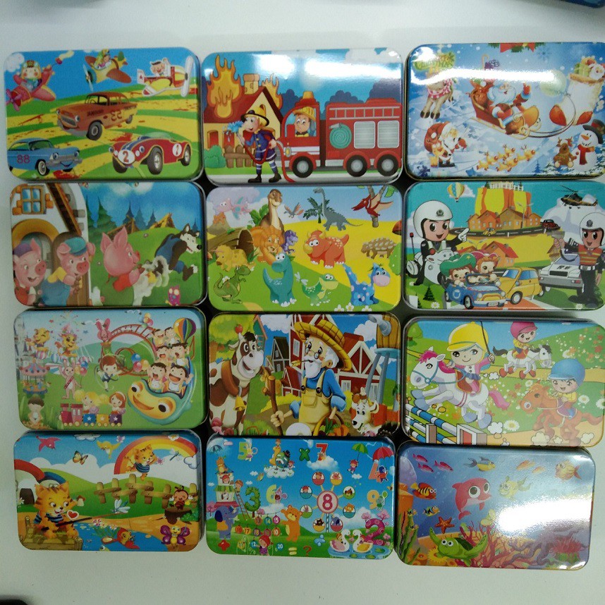 Ghép hình puzzle 60 mảnh hộp sắt nhiều mẫu