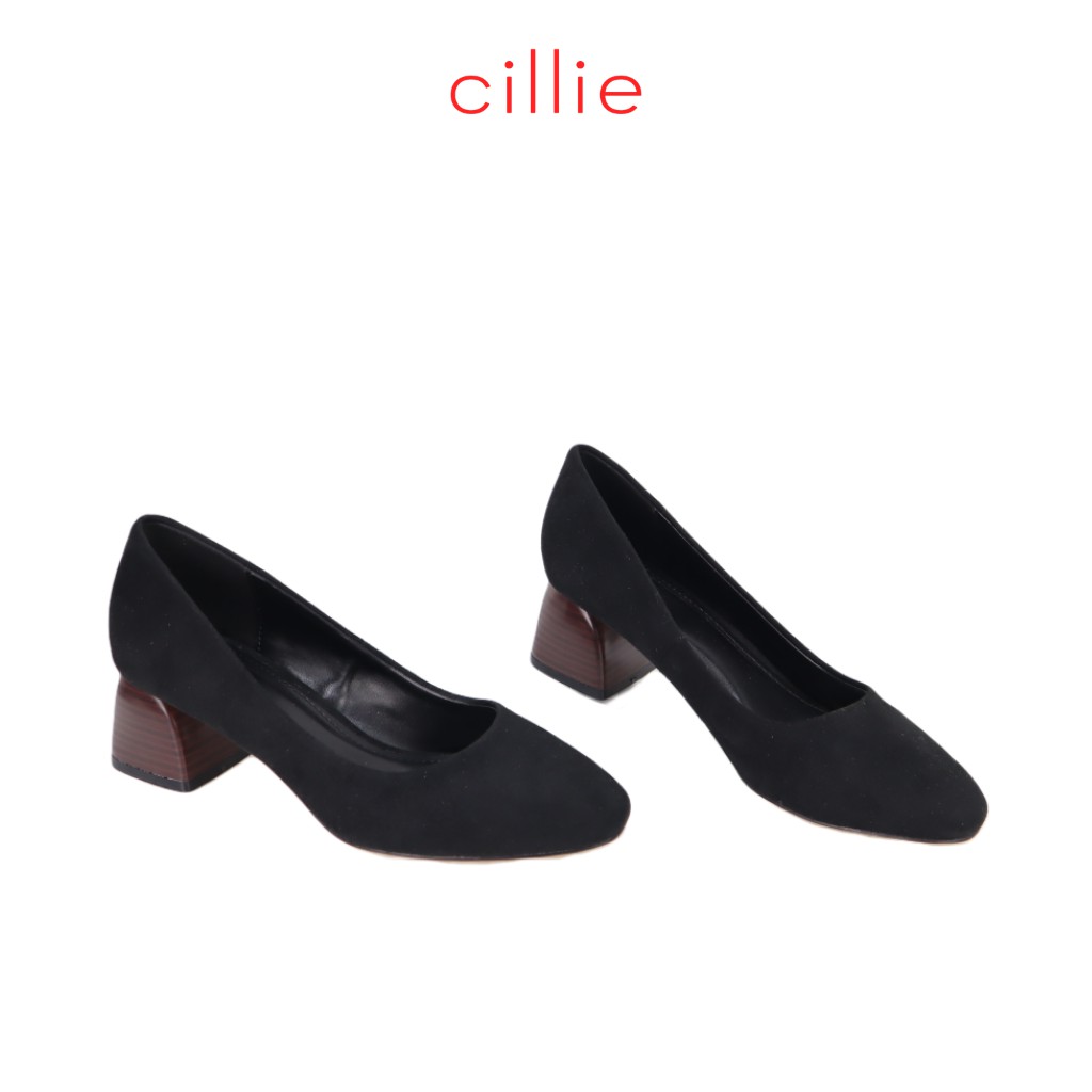 Giày cao gót nữ mũi vuông thời trang da lộn sang chảnh phối gót giả gỗ độc đáo cao 5cm đi làm dạo phố Cillie 1219