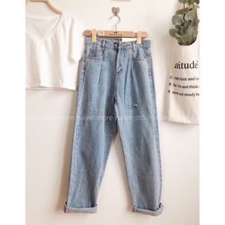 Quần baggy bò trơn rạch đùi