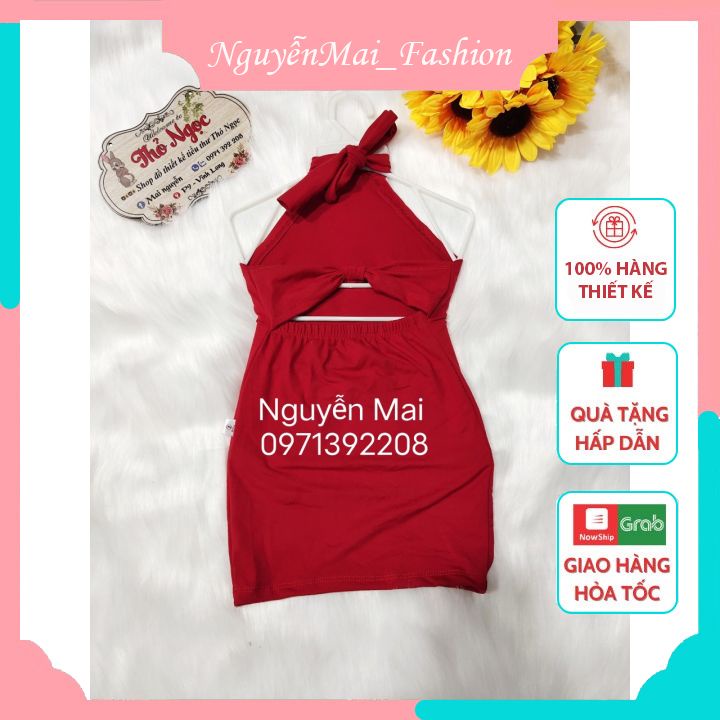 Đầm Ôm Body Cổ Yếm Buộc Có Nơ Cho Bé Gái Size Từ 7kg -23kg