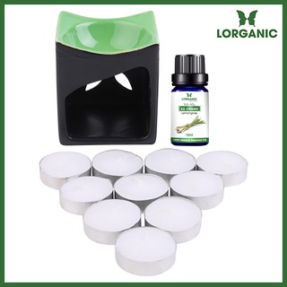 [FREE SHIP 50K] Combo Đèn Nến Hình Vuông + Tinh Dầu Sả Chanh Lorganic (10ml) + 10 Viên Nến