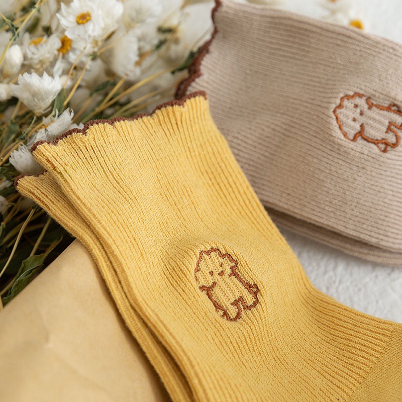 Tất Dài Thêu Cún Cho Nữ ERASHOP 077331 - Màu Trơn Đáng Yêu, Vải Co Giãn 4 Chiều, Rẻ Đẹp