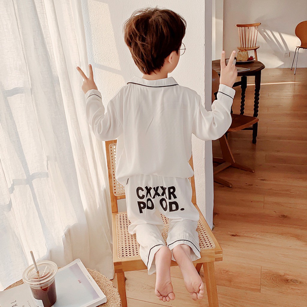 Bộ Pijama lụa cho bé Kangmin kids, Bộ đồ ngủ dài tay cho bé trai bé gái QATECO1, đồ cho bé từ 6-28kg