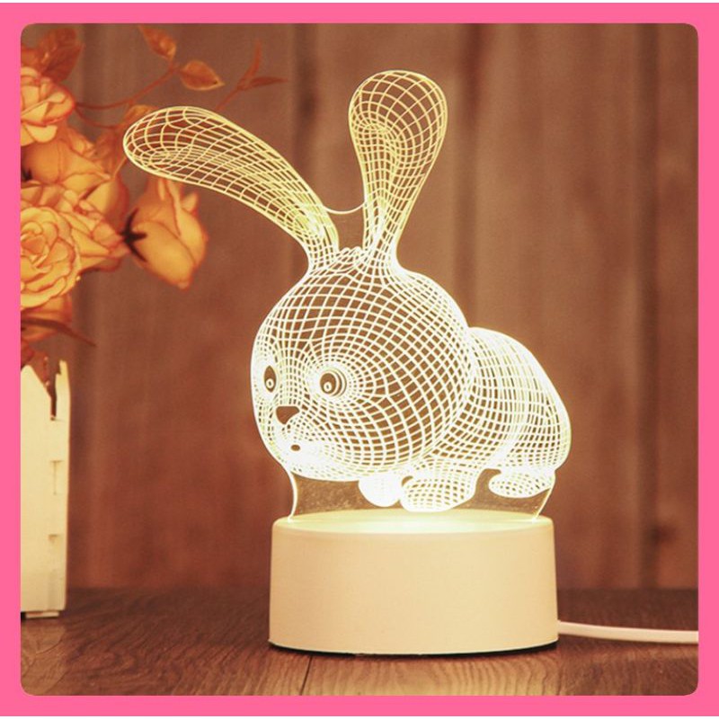 Đèn Led nhiều màu Cute Rabit cute xinh xỉu - Đèn ngủ, trang trí 3d đẹp độc rẻ