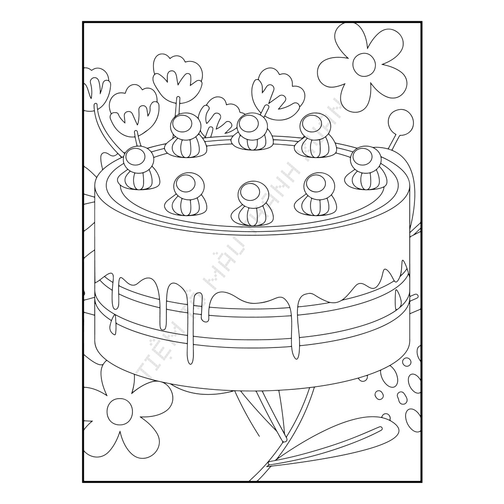 Set 50 Tờ Tranh Tô Màu Hình Bánh Ngọt Tô Màu Sáp, Màu Chì - Tiệm Tô Màu Thanh Xuân