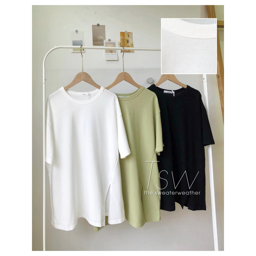[Mã WASKT304 giảm 15% tối đa 30K đơn 99K] Áo phông dệt kim sần xẻ tà oversize (Ảnh thật) | BigBuy360 - bigbuy360.vn