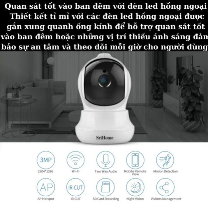 Camera wifi Srihome Sh020, xoay 360 độ, đàm thoại 2 chiều, phát hiện chuyển động.