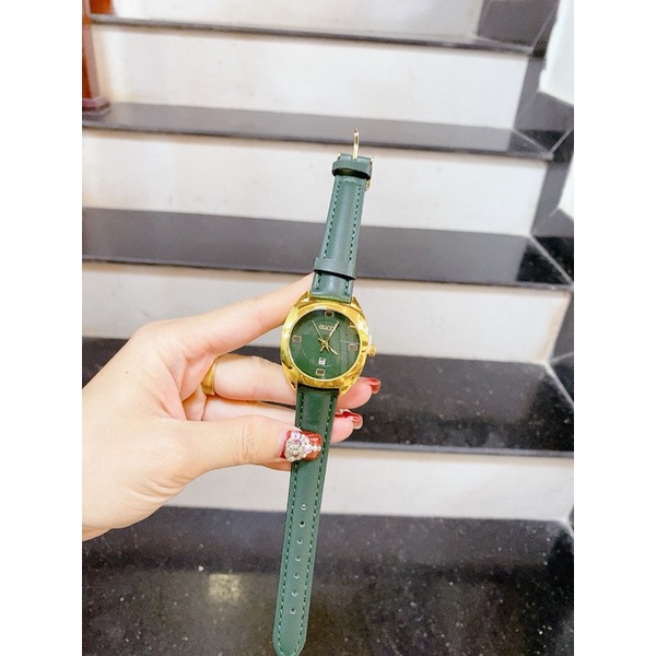 Đồng hồ nữ gucci  quai da đeo tay chống nước măt tròn màu nâu tây thời thượng