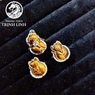 NHẪN BẠC HỒ LY - TỲ HƯU MẮT HỔ NÂU VÀNG
