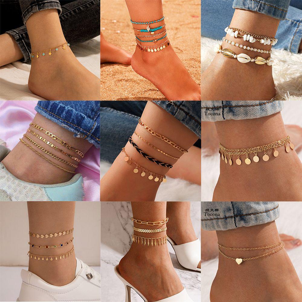 BSUNS Lắc Chân Hình Trái Tim Phong Cách Boho|Lắc Chân Chuỗi Hạt Nhiều Lớp Màu Sắc