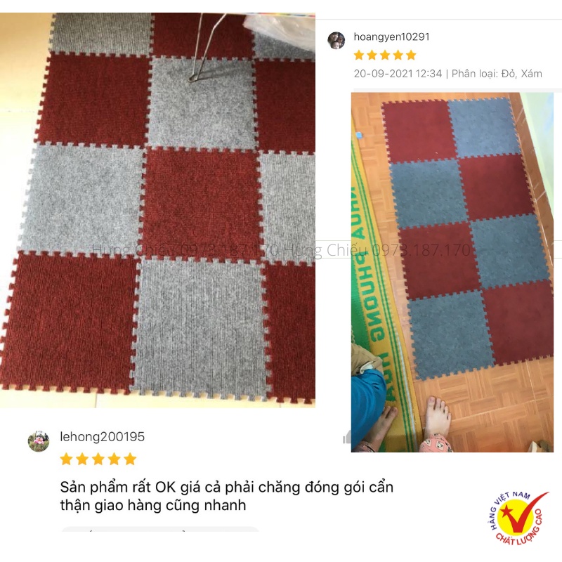 Thảm nỉ ghép trải sàn miếng chống trơn trượt trải phòng khách Tường Lâm tấm 40x40cm