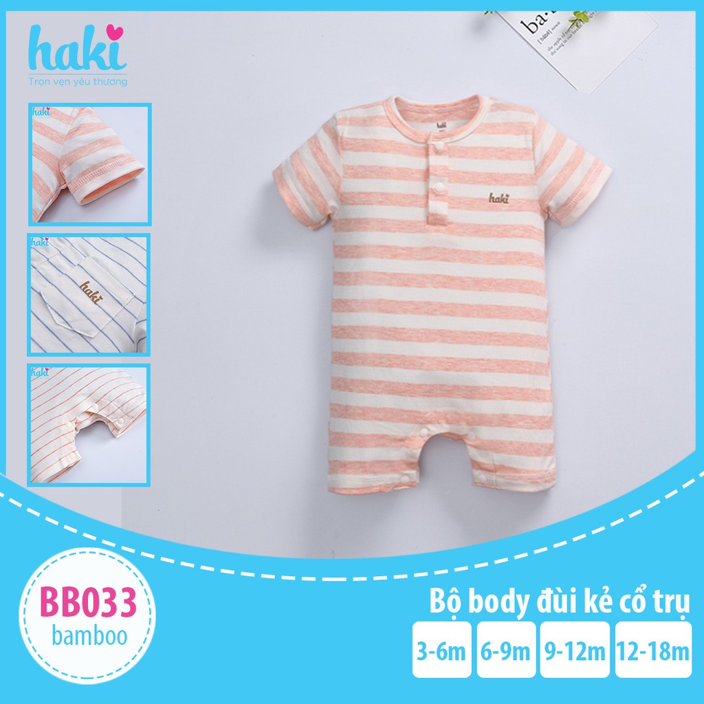 Bộ body đùi kẻ cổ trụ vải sợi tre cho bé sơ sinh chính hãng HAKI BB033