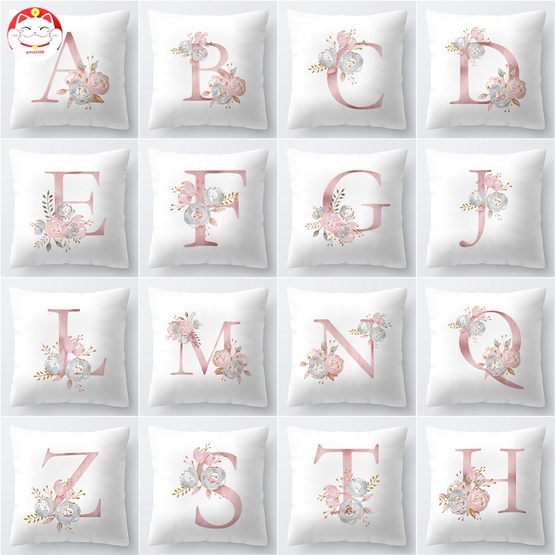 ✂GT⁂ 26 Letters Alphabet Cushion Cover Rose Gold Pattern Sofa Decor