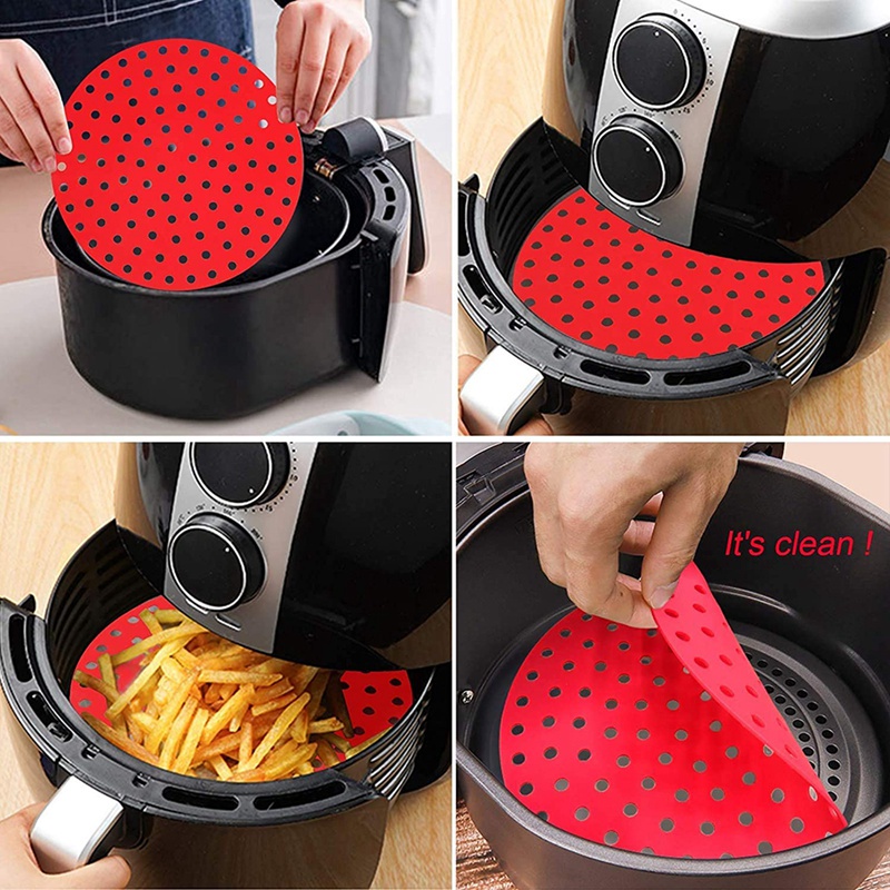 2 tấm lót nồi chiên không dầu bằng silicone 9inch không dính có thể tái sử dụng