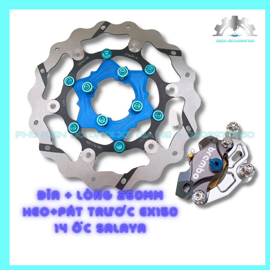 COMBO 3 MÓN EXCITER 150 (EX150) CÓ 14 ỐC - Đĩa Thắng Trước 4 lỗ 260mm (Luôn Lòng) + Pát CNC + Heo Dầu Brcmbe 2piston