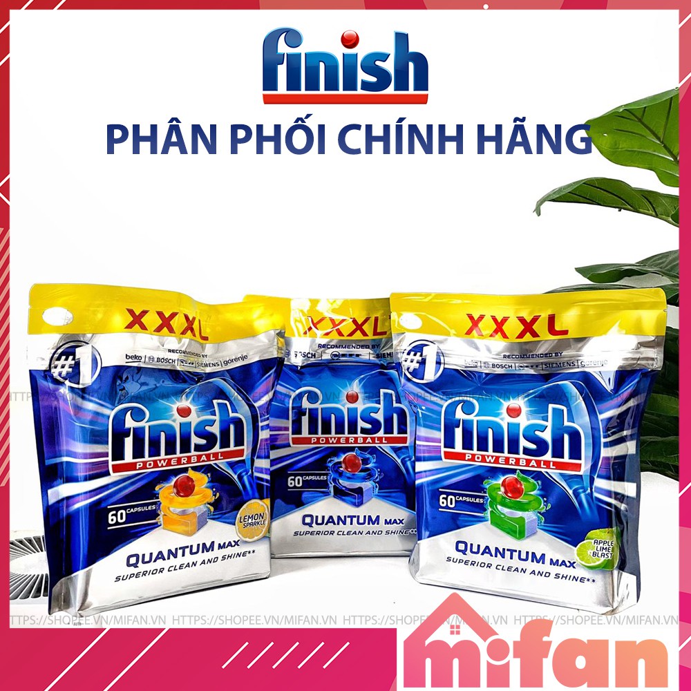 Viên Rửa Bát Finish Quantum Max Gói 60 Viên - Hương Chanh, Chanh Táo, Soda - MIFAN PHÂN PHỐI CHÍNH HÃNG