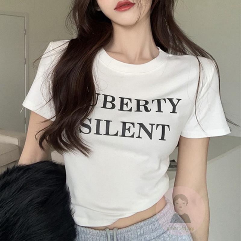 Áo Thun Tay Ngắn Cổ Tròn Dáng Ôm In Chữ Thời Trang Mùa Hè Cho Nữ