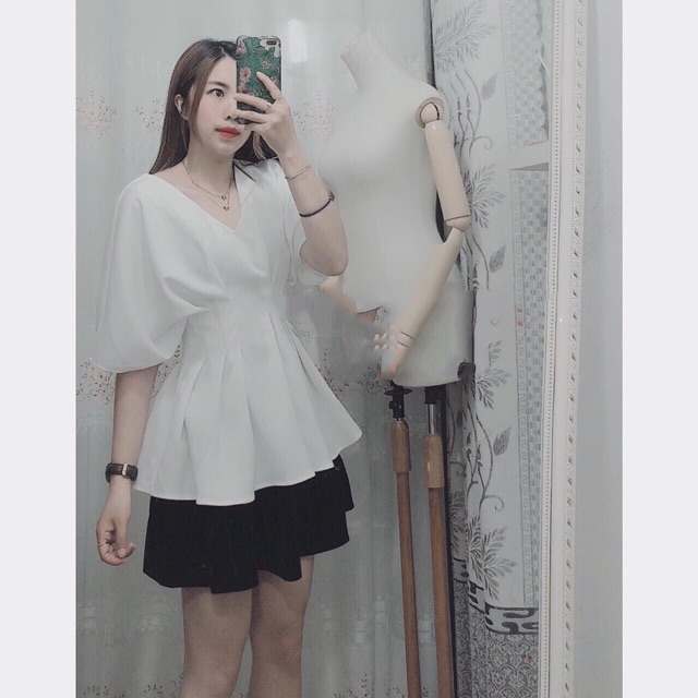 Set chân váy xoè mix áo kiểu peplum chít eo