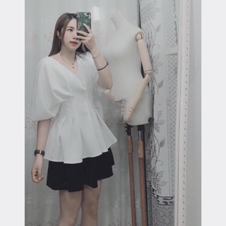 Set chân váy xoè mix áo kiểu peplum chít eo