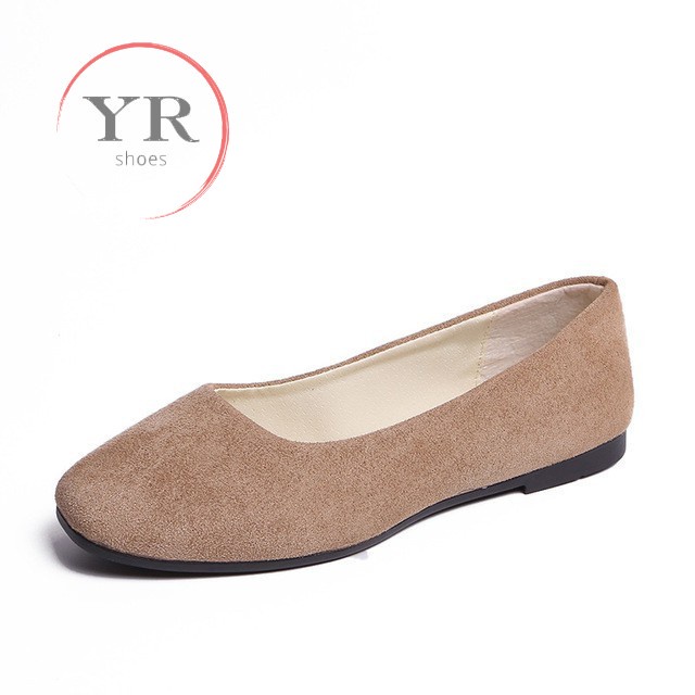 Giày búp bê bằng da lộn mũi tròn size lớn 35-43 dành cho nữ