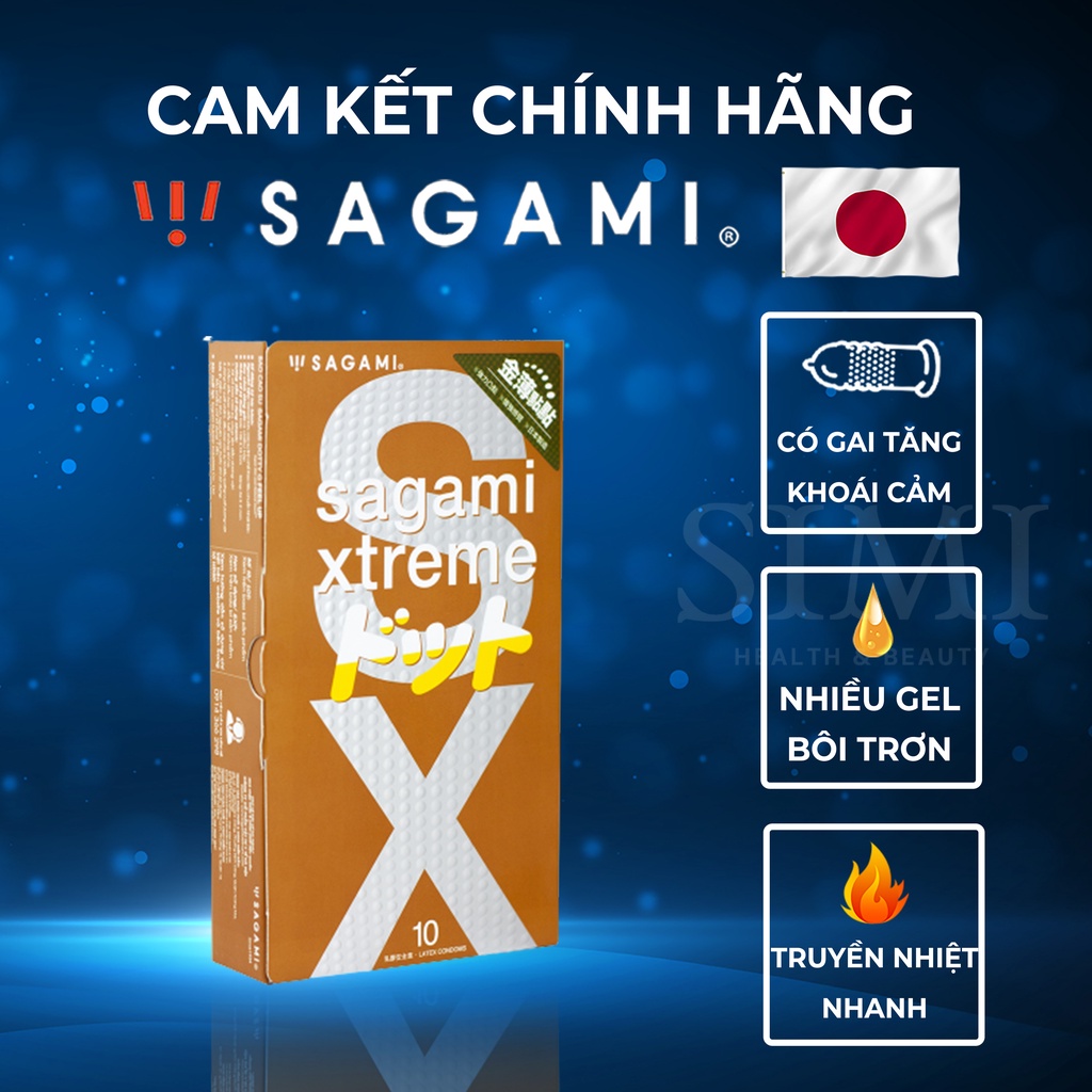 Bao cao su có gai SAGAMI Feel Up Nhật Bản chính hãng tăng khoái cảm bcs mỏng có gai nhỏ nhiều gel bôi trơn - Hộp 10 bao