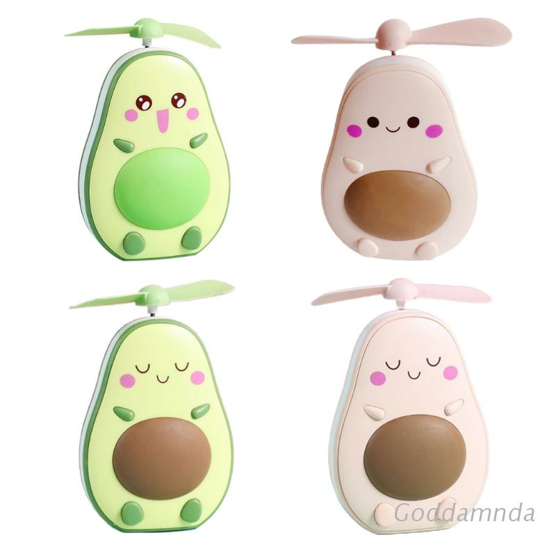 Quạt cầm tay mini hình quả bơ tích hợp gương và đèn sạc USB tiện dụng
