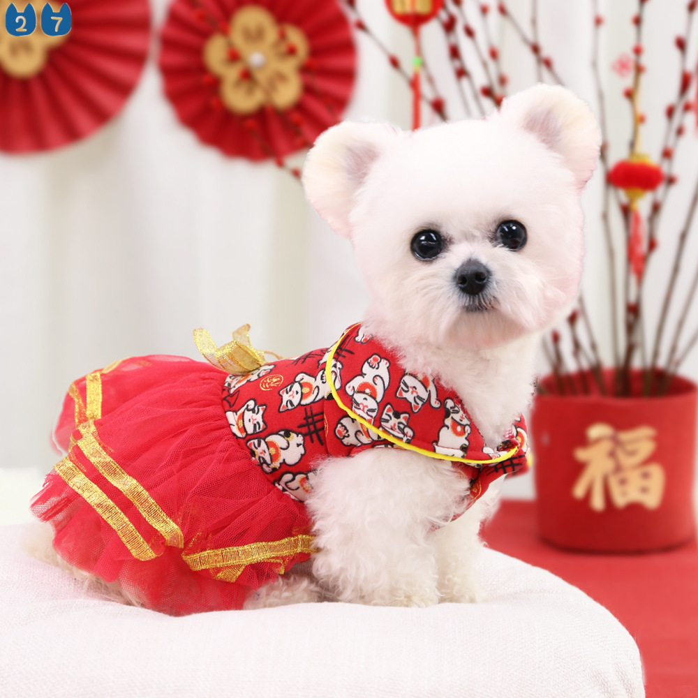 {27Pets} Áo Liền Quần Dạng Đầm Thu Đông Nhẹ Nhàng Cỡ Nhỏ Và Vừa Cho Cún Cưng