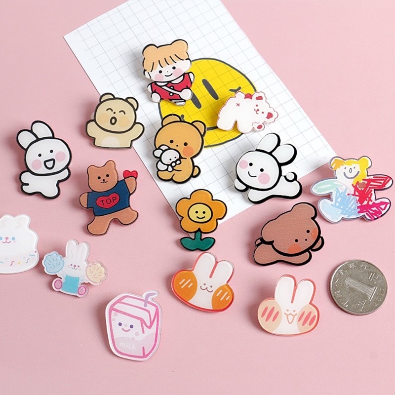 Phụ Kiện Sticker Gim Cài Trang Trí Balo Ulzzang Túi Ví Dễ Thương - Huy Hiệu Cài Cặp Học Sinh, Mũ, Nón - Combo 3 Pin Cài