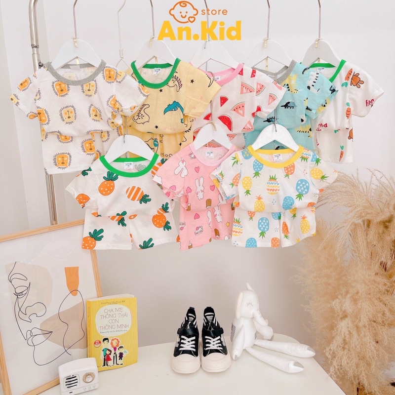 Bộ Cộc Tay Bé Trai, Bé Gái 8-15kg Chất Cotton Thông Hơi Thoáng Mát Hoạ Tiết Siêu Yêu - AN.KID