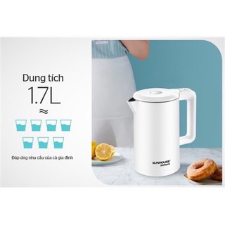 Ấm siêu tốc inox 2 lớp 1.7l sunhouse mama shd1386w
