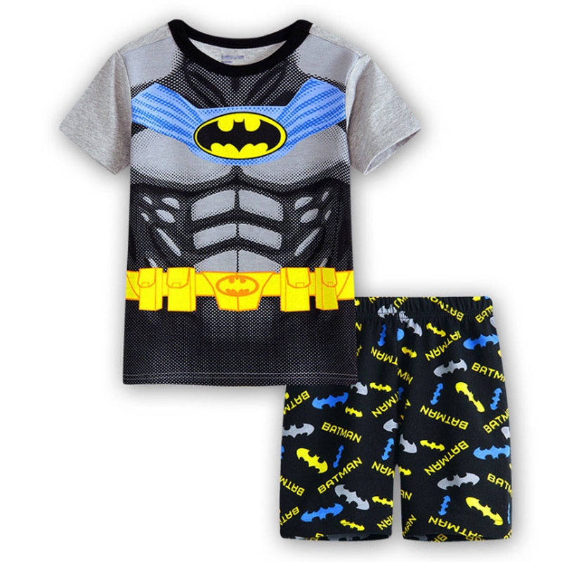 【Suge】Bộ Đồ Ngủ Ngắn Tay Họa Tiết Hoạt Hình Spiderman Captain America Batman Cho Bé