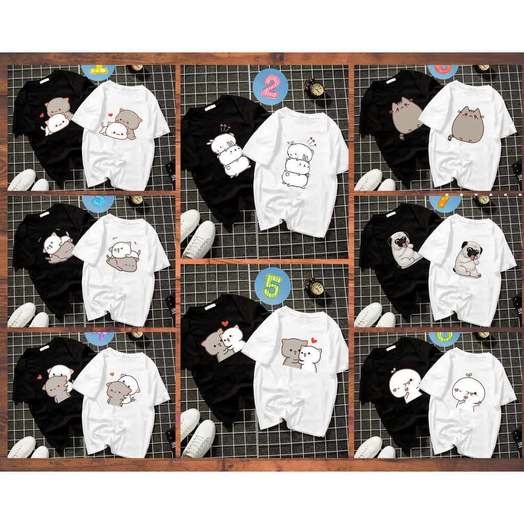 Áo thun unisex form rộng in hình dễ thương vải dày mịn bst23