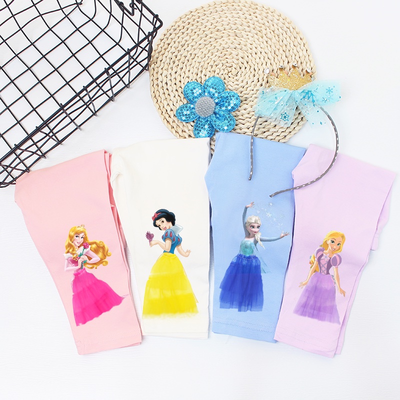 Quần legging phối lưới họa tiết hoạt hình xinh xắn dành cho bé gái