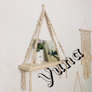 Kệ gỗ treo tường thắt macrame vintage (hình thật)