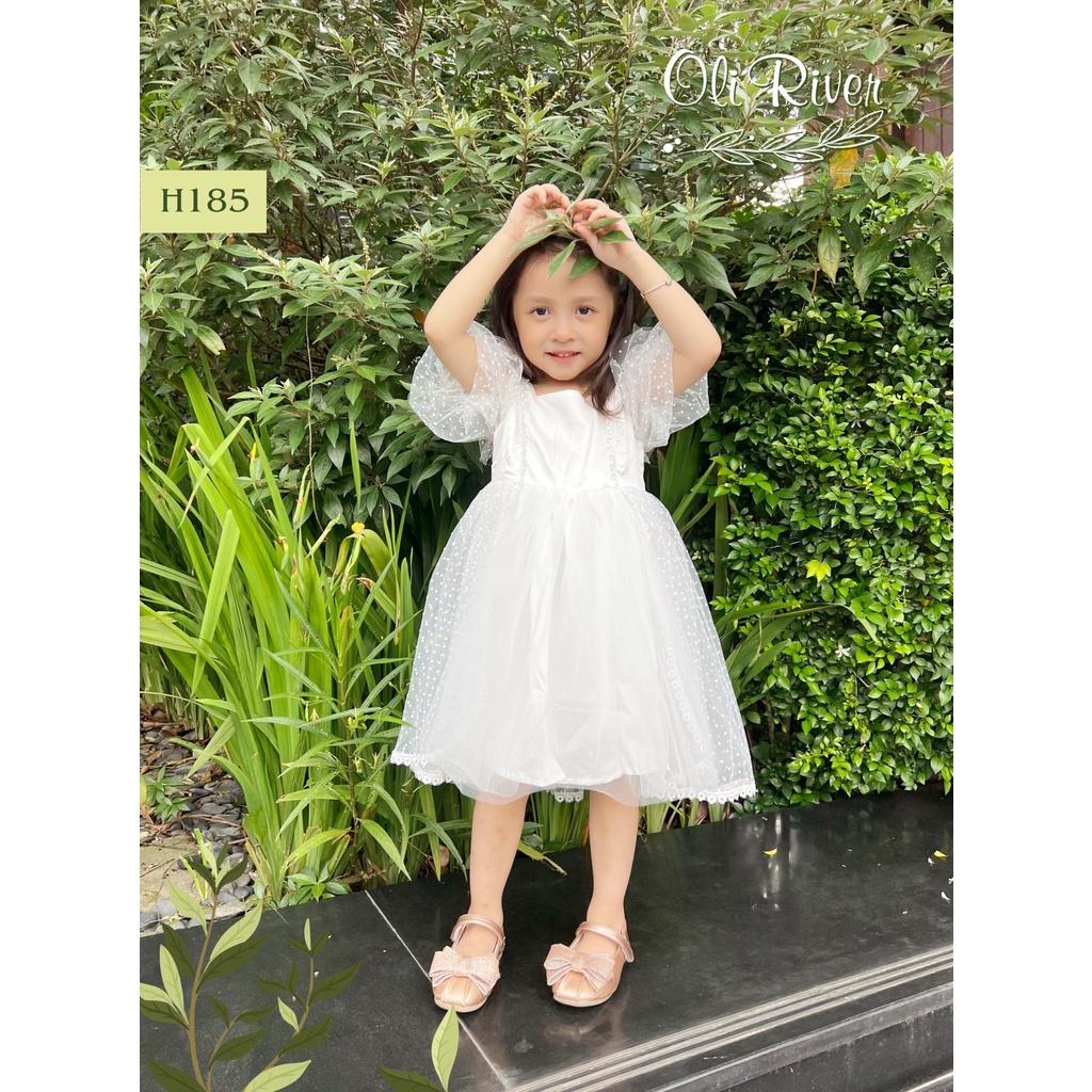 Đầm công chúa bé gái trắng ren tay phồng dáng xòe điệu đà 10-40kg