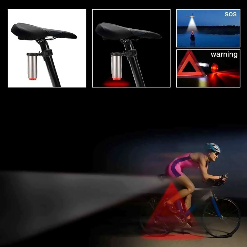 Ánh sáng đuôi xe môtô đen, màu 3D Trên 1 Màu dẫn tia sáng CB, đèn giao động trang hình động Black New Bicycle Tail Light 3 Colors In 1 Lamp Led COB Visual Warning Bike Rear Lantern IPX5 900aah Rechargeable