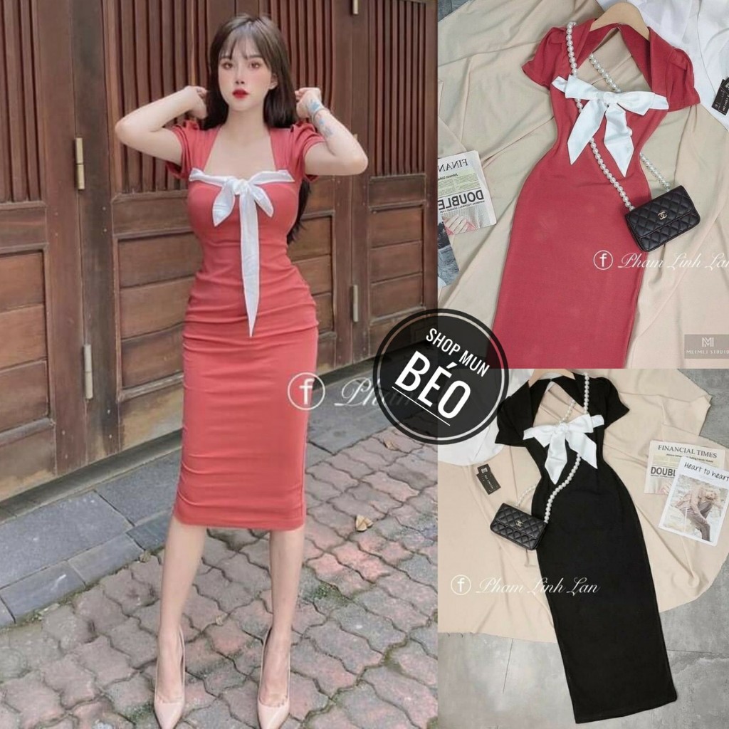 Đầm Body Nơ Ngực Hở Lưng Chất Thun Borip Thích Hợp Mặc Đi Tiệc Đi Làm Đi Chơi